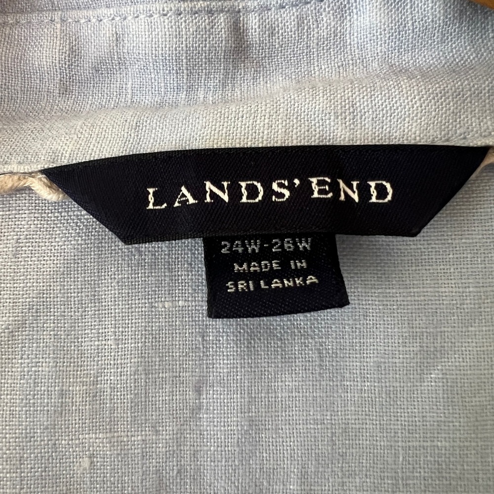 Lands End Womens 3X 24W-26W Light Blue‎ Linen Short Sleeve Button Down Shirt - Picture 2 of 16